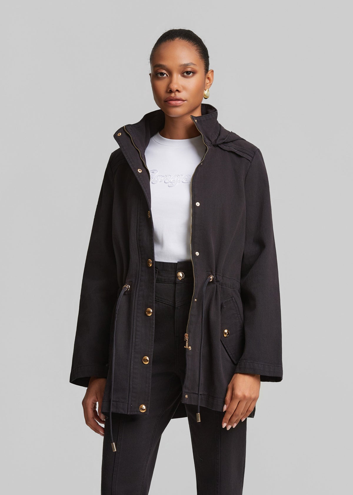 Μακρύ τζιν τζάκετ με σούρες